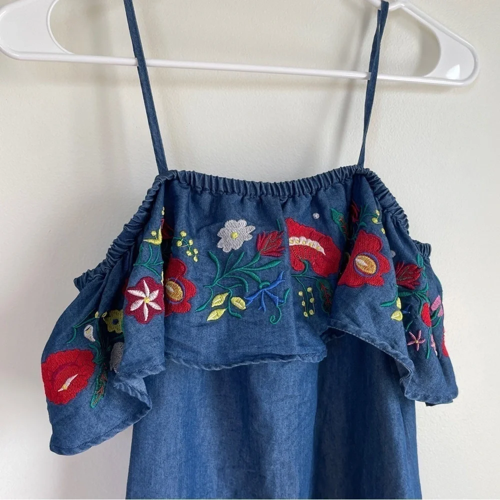 Ci Sono denim dress with floral embroidery detail - Picture 3 of 5